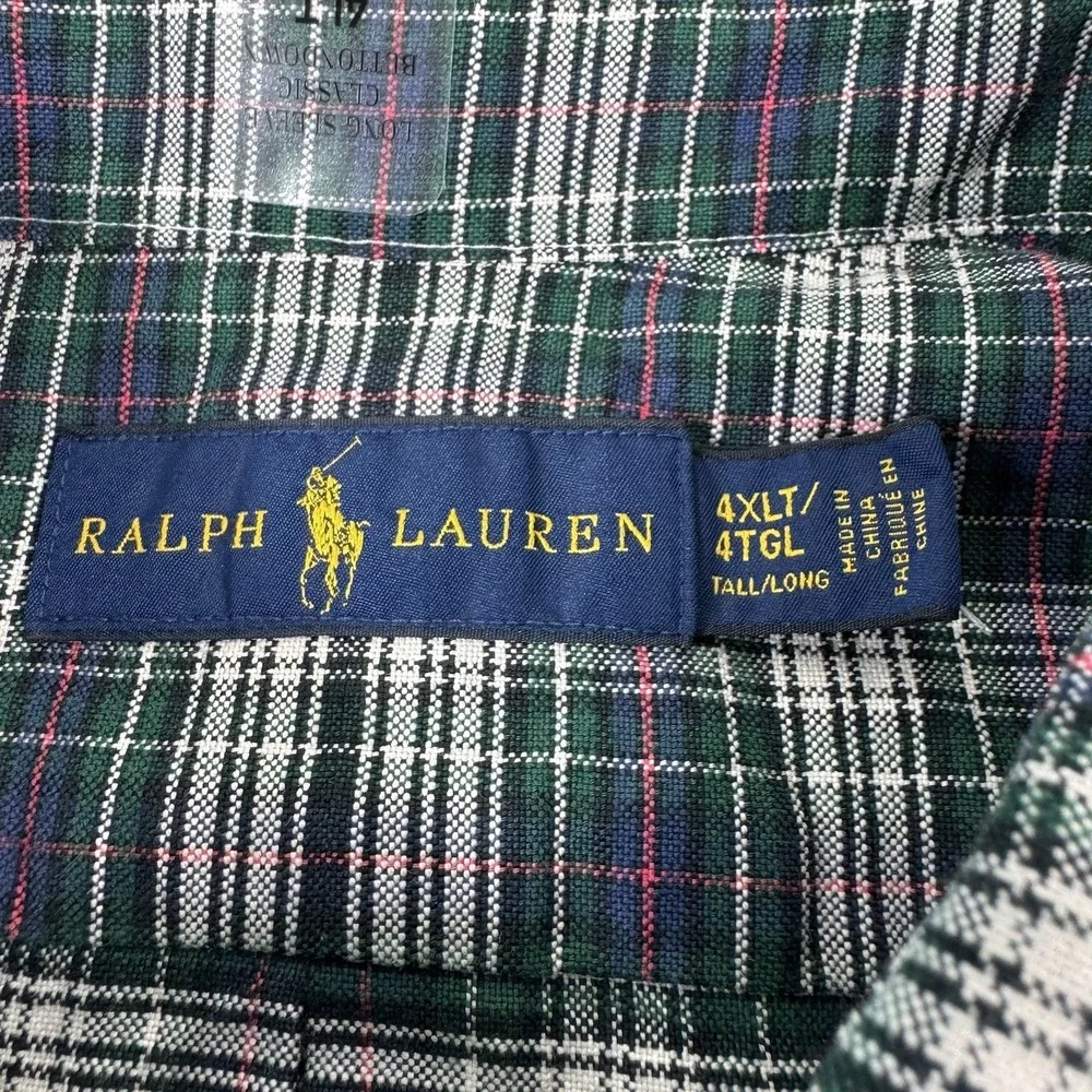 Polo Ralph Lauren Green White Red Blue Check Pony Logo Cotton Shirt 4XLT